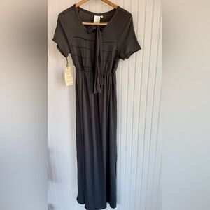 Shabby Apple Gray Maxi Dress with Bow Detail Size Small